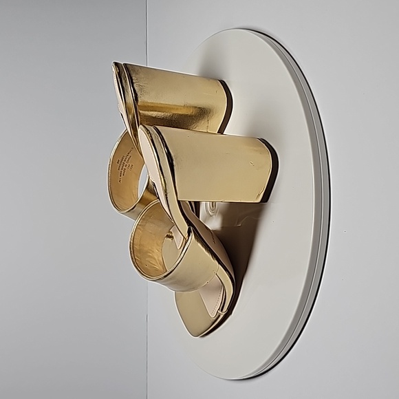 Nine West Gogo Thong Sandals Slides Block Heels Shoes Square Open Toe Gold 6 - Picture 8 of 15